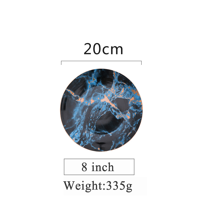 European Style Marble Plates Ceramic Dinner Set Gold Inlay Porcelain Dessert Plate Steak Salad Snack Cake Plates Tableware: C-8 inch