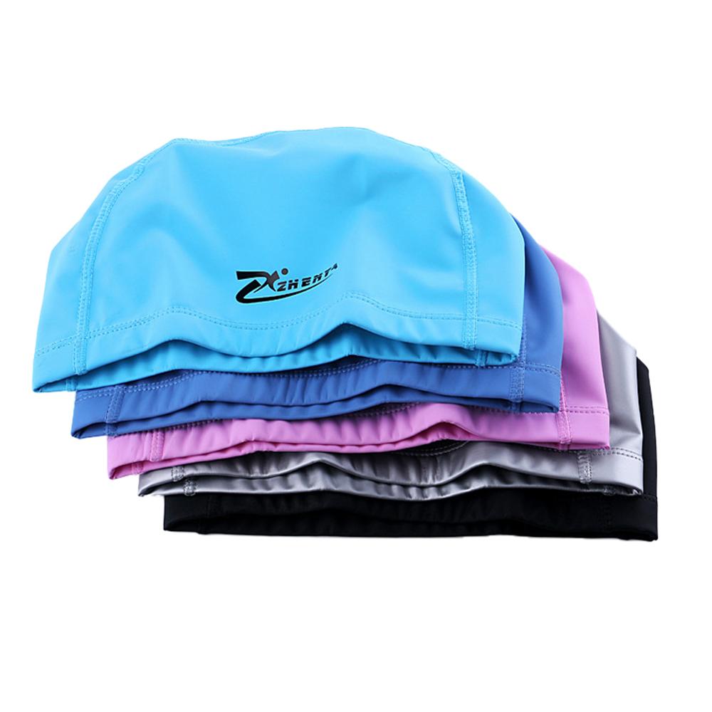 Gorro de natación elástico para hombre y mujer, gorro deportivo de pelo largo con orejas protectoras, gorro de piscina tela de poliuretano impermeable
