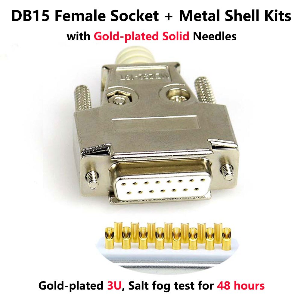 DB15 Mannelijke Plug/Vrouwelijke Socket Metalen Shell Kit 2 Rijen 15 Pin Serial Port Connector Socket D-SUB15 Adapters: Female Solid