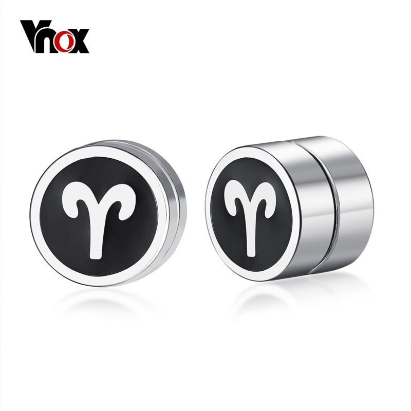 Vnox Retro Mens 12 Sterrenbeelden Oorbellen Punk Rock Rvs Magneet Stud Oorbellen Voor Mannelijke Jongen Vintage Geloof Sieraden