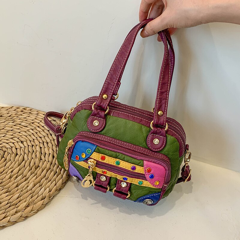 Pu Leather Multicolor Optional Shoulder Bag Ladies Crossbody Messenger Bag Ladies Rivet Soft Package Patch Multi-pocket