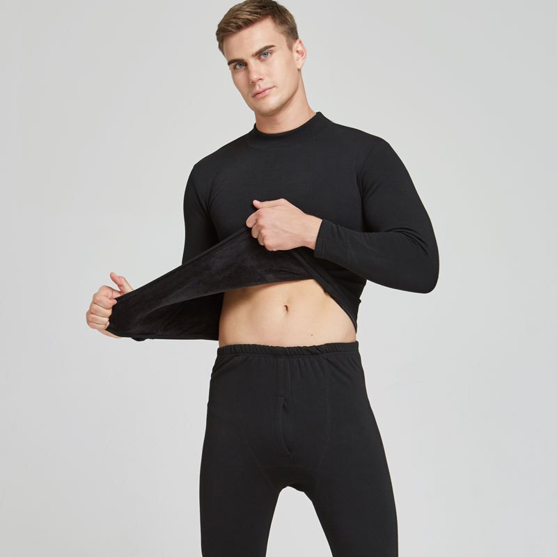 Ropa interior térmica para hombre, Conjunto de camiseta térmica y pantalones de lana de Cuello medio para mantener el calor, de , color negro, Invierno: Negro / XXXL