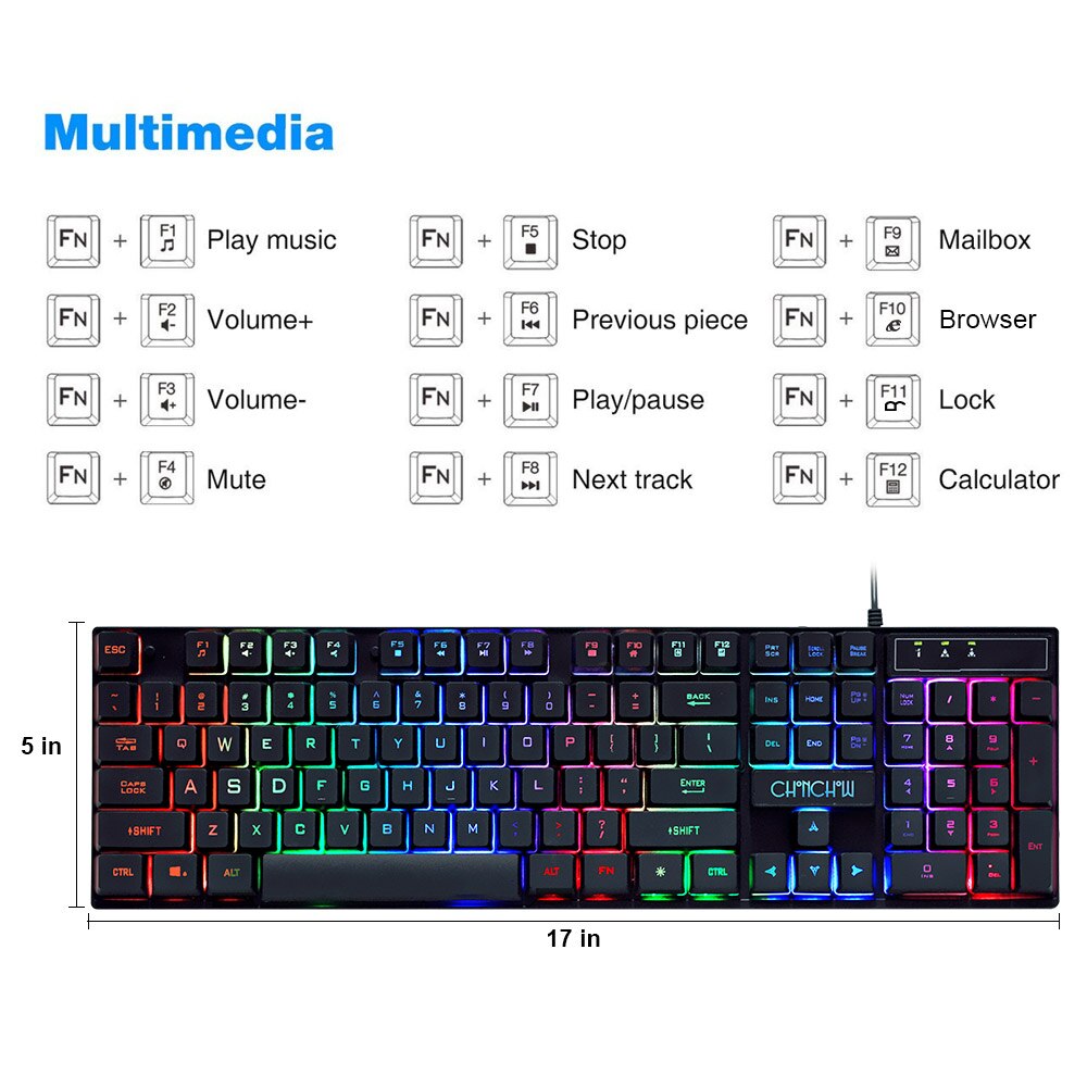 Chonchow Gaming Keyboard Mouse Set Wired Gaming Keyboard 104 Key Mechanical Feeling with RGB Backlight 3200 DPI for PC Laptops