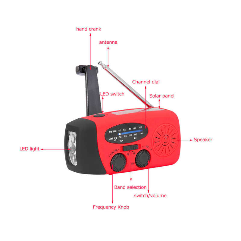 Solar Radio USB Input Output Portable Radio Lightweight FM AM WB NOAA with LED Flashlight for Camping