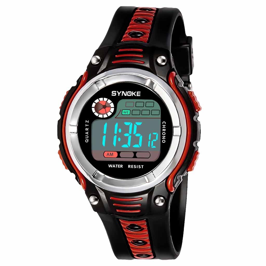 kids watch Children's Watches Two-color Large Screen Student Wristwatches Children's Sports Waterproof Electronic Watch Relogio: Red