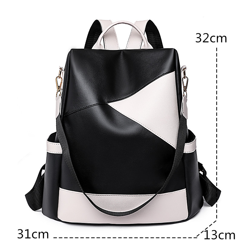 Mochila escolar de piel suave para mujer, bolso de viaje sencillo e impermeable con de bloques de colores, de