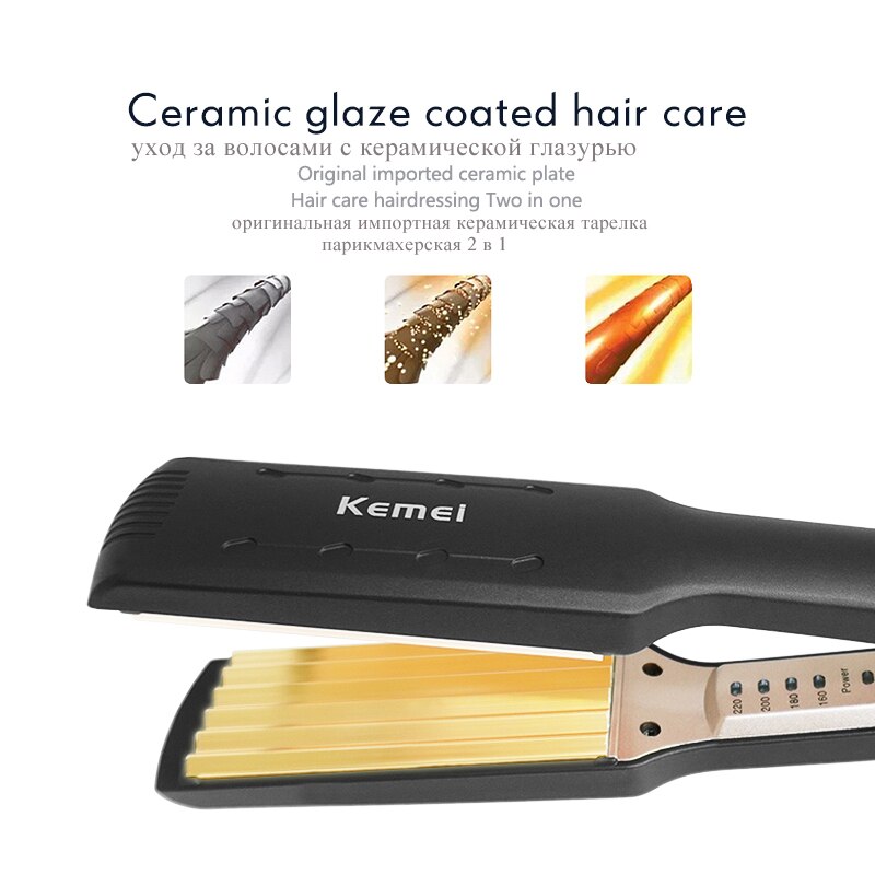 Kemei-Rizador de pelo de turmalina, cerámica, maíz, plancha rizadora en , Control Digital de temperatura, herramientas de peinado DIY, 210-240V