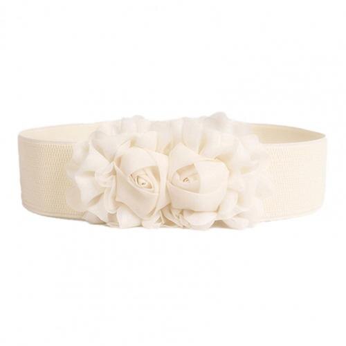 Waist Belt Ladies Wide Belt Women Girl Wide Stretch Elastic Waist Belt Solid Color Flower Waistband All-Match: Beige