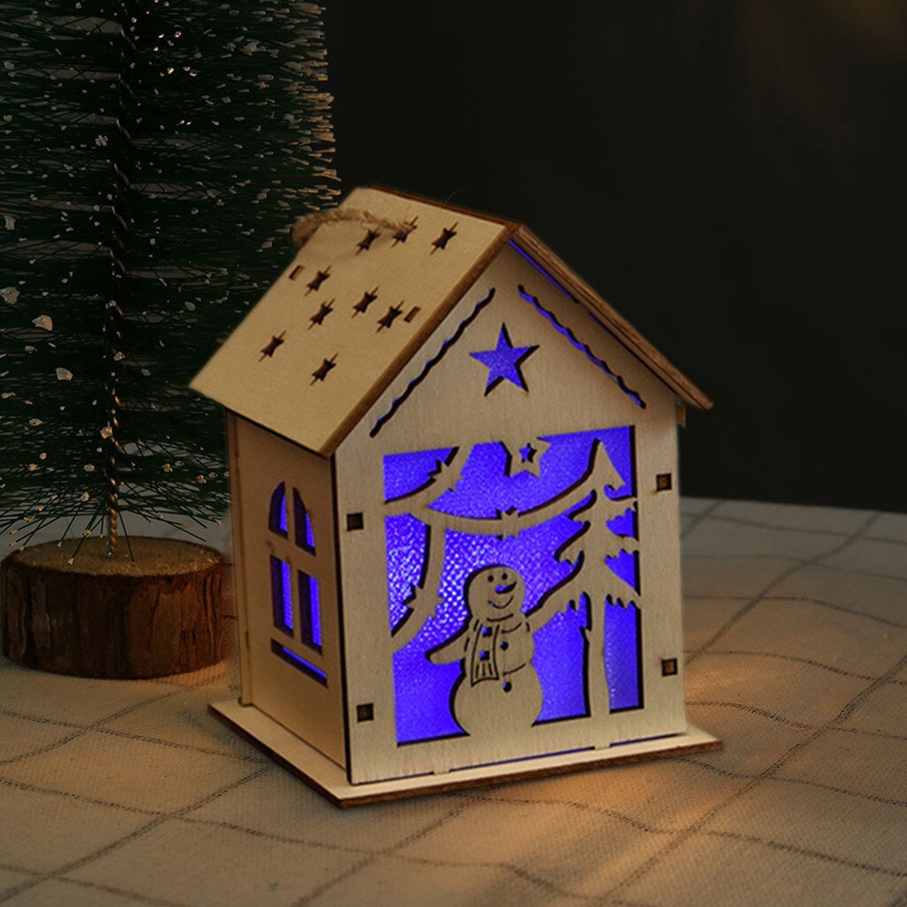 Christmas Luminous Cabin Christmas Wooden House Glittery LED Light Home Decoration Night Lamp Pendant Led Candles Prop Led: E