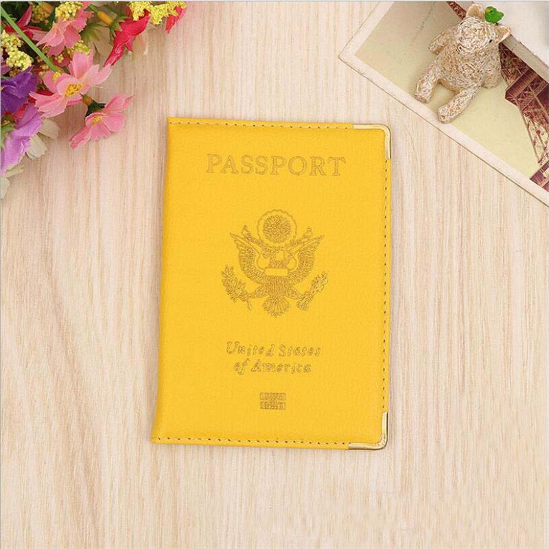 Reizen Lederen Covers Voor Paspoorten Usa Amerika Paspoort Deksel Vrouwen Meisjes Ons Paspoort Covers Paspoort Case Protector: Yellow