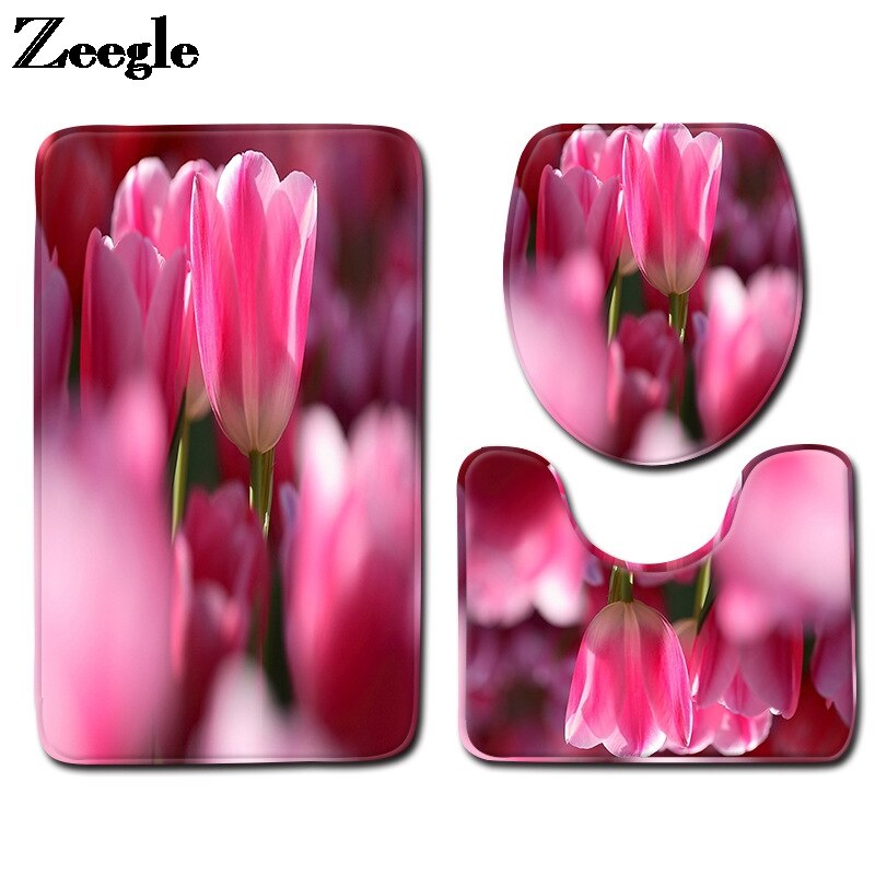 Rose Gedrukt Badmat Voor Bad Tapijt In De Badkamer Thuis Decoratie Mat Toilet Seat Cover Mat Microfiber Douche Vloer mat Set