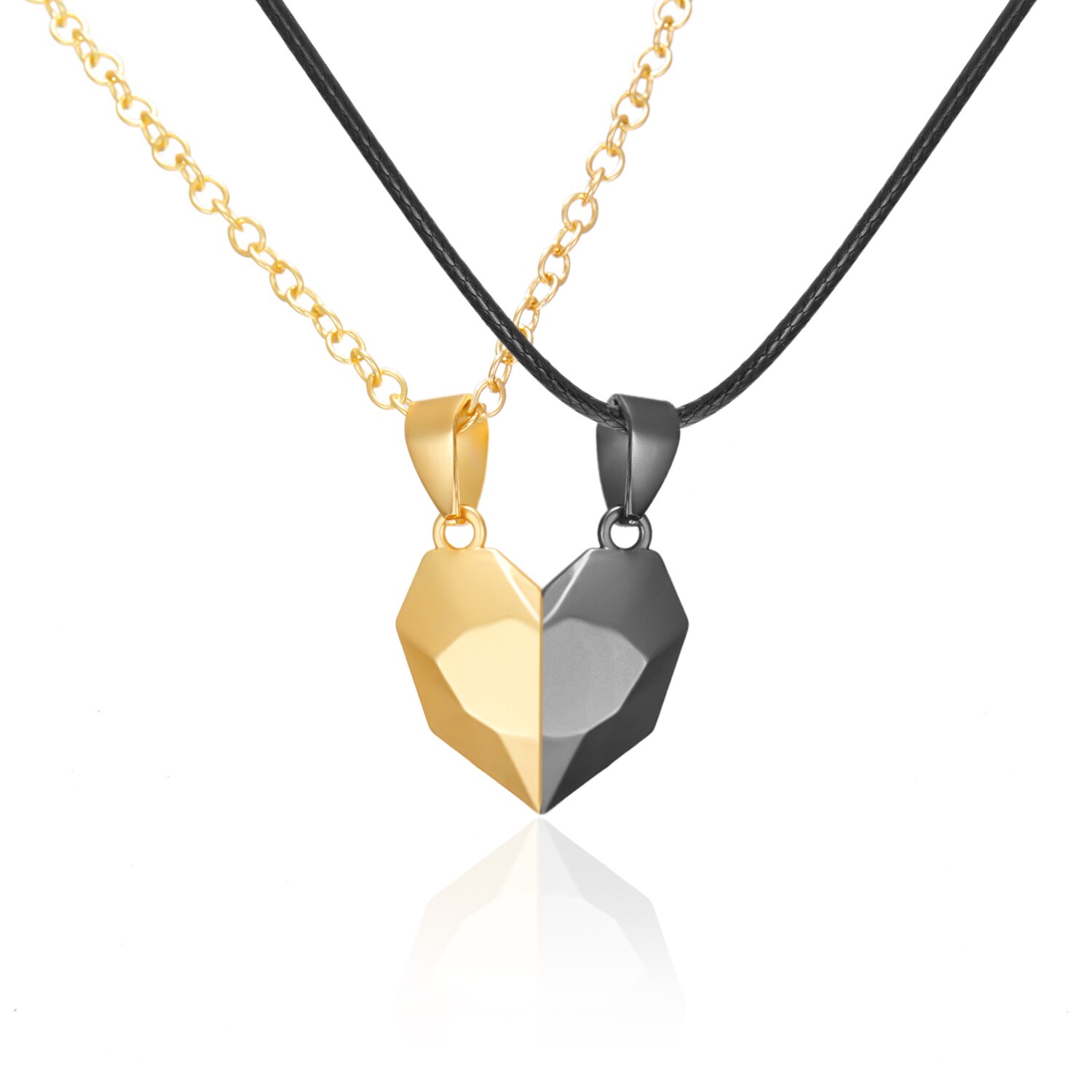 Collier de Couple magnétique pour femmes, pendentif d'amitié, cœur, Distance, breloque à facettes, de saint valentin, 2 pièces/lot,: 13