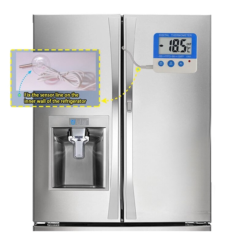 Termómetro del congelador del refrigerador, con indicador LED termómetro de refrigeración Digital con magnético, paquete de 2