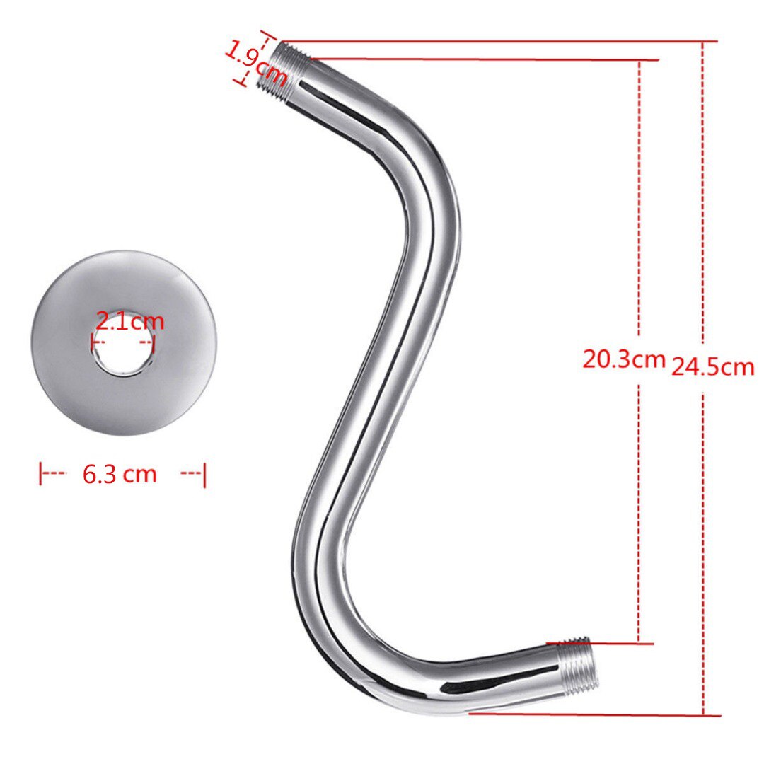 8inch S Shower Arm Stainless Steel High Rise Extension S-Curved Goose Neck Shower Extension Arm Universal Showering Components