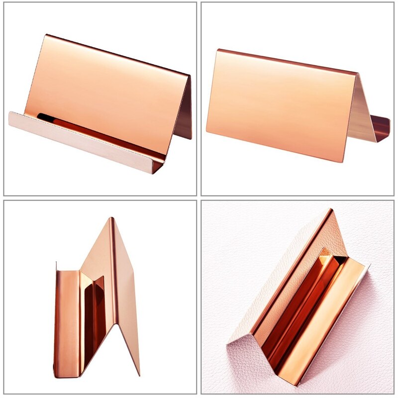 2 Pack Stainless Steel Business Cards Holders Desktop Card Display Business Card Rack Organizer(Rose Gold)