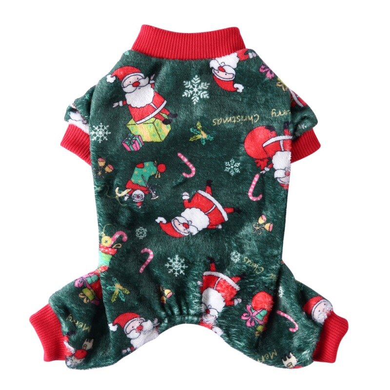 Animais de estimação roupas de natal 4-legged inverno frio padrão dos desenhos animados traje tempo cachorro quente macacão para filhote de cachorro pequeno médio cães