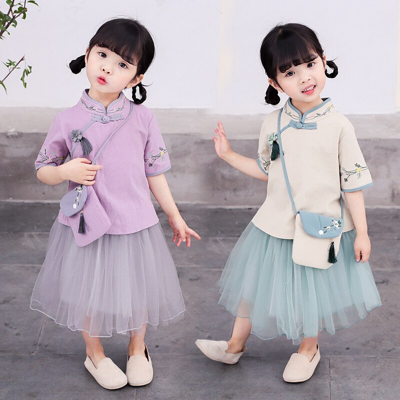 Hanfu Dress Girls Child Chinese Traditional Folk Dance Costumes Tang Dynasty Dress China Clothing Children Hanfu 2pcs DQS1924