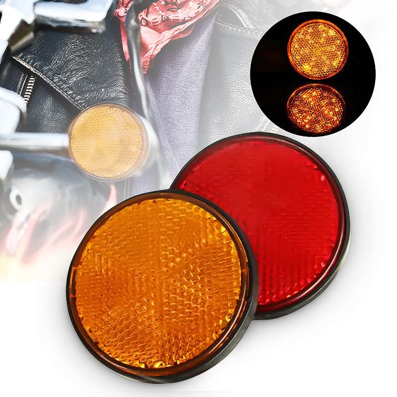 2Pcs 2'' Universal MOTORCYCLE ATV Scooter Dirt Bikes BOLT NUMBER PLATE ROUND REFLECTOR Red Orange