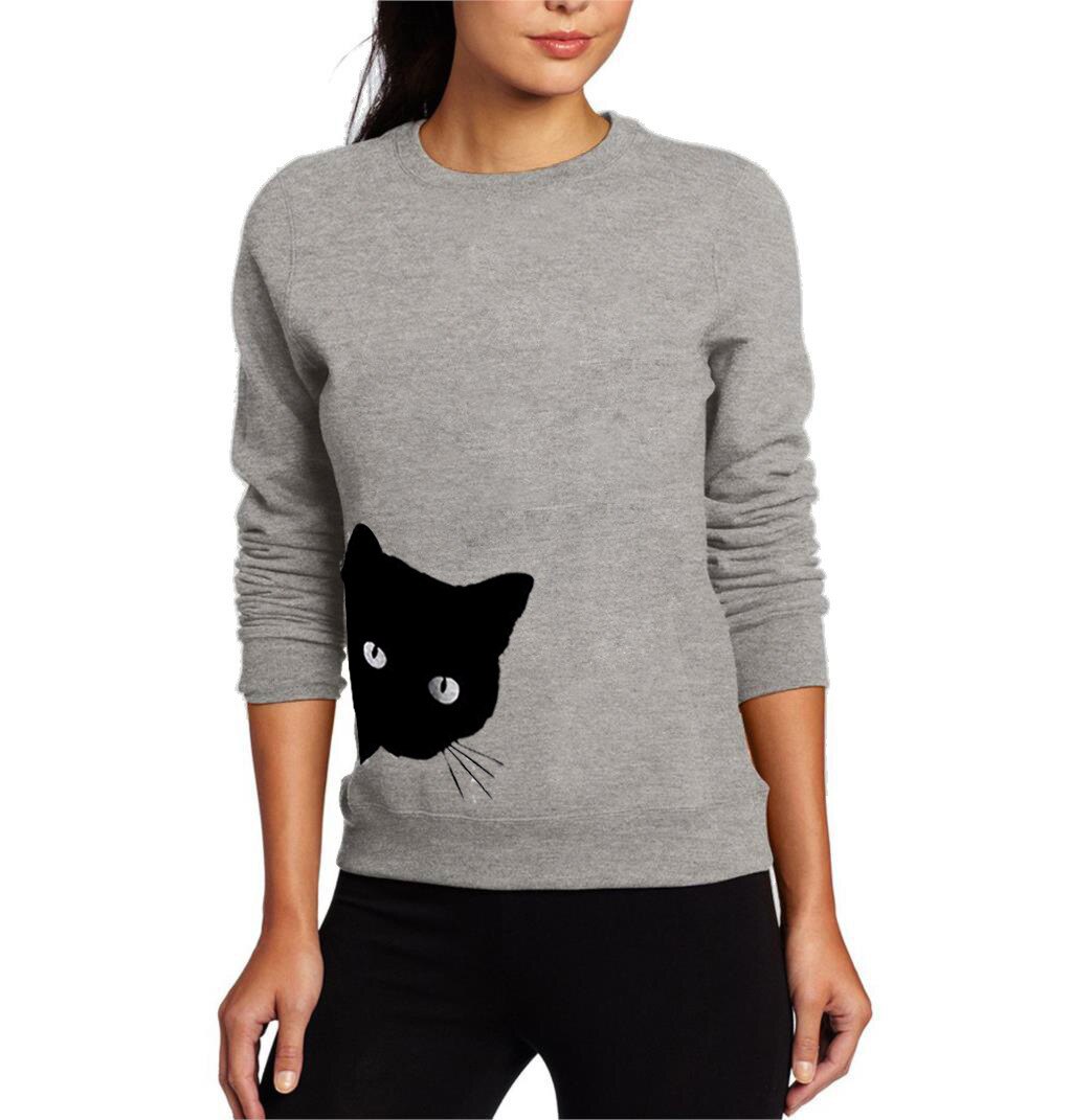 Nette Katze Druck Frauen Herbst Langarm Läuft Hoodie Sportswear Trainning Hoodie Trainingsanzug Workout Kleidung Beiläufige Lose Sweats: XL / Grau