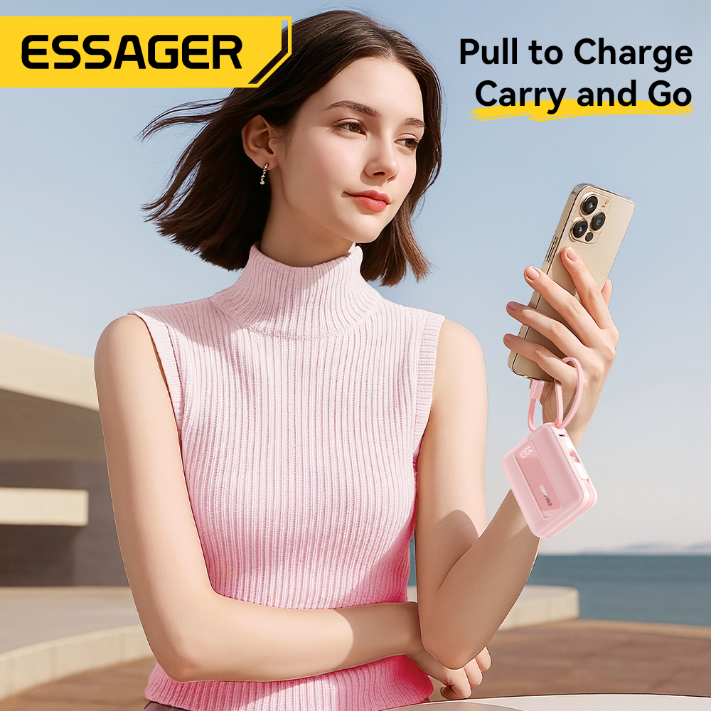 Essager 20000mAh Power Bank PD22.5W Dual Cable Fast Charging Powerbank Portable External Battery Charger For iphone Huawei ipad