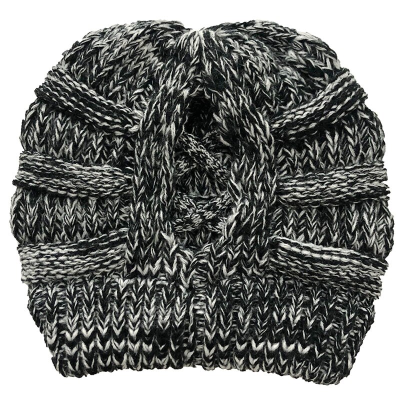 Volwassen Vrouwen Hoeden Wollen Gebreide Muts Herfst Winter Warm Skullcap Vrouwelijke Cross Paardenstaart Cap Skullies Mutsen: JY082-mix