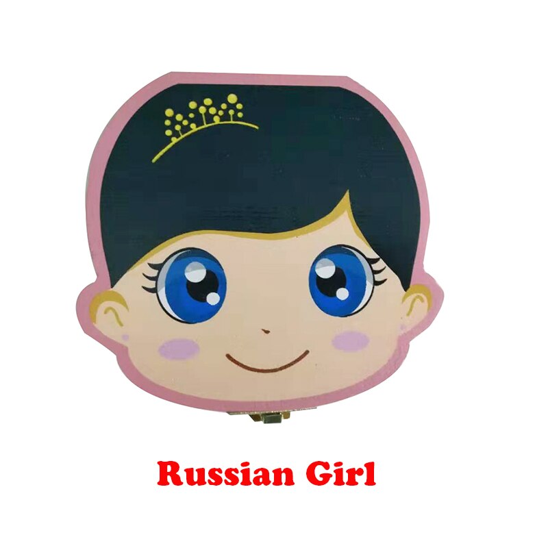 Wooden Baby Tooth Box English Milk Teeth Umbilical Organizer Storage Boys Girls Souvenir Case Baby: Russian Girl