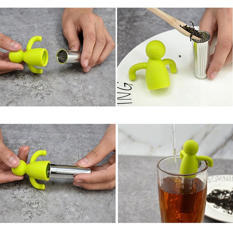 4Pcs Ultra Fine Mesh Stainless Steel Tea Infuser Tea Strainer Multifunctional Kitchen Tools Humanoid Tea Leak