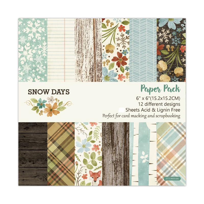ZFPARTY 12pcs 6" Single-side Printed Snow Days painting papercraft art paper handmade scrapbooking kit set book