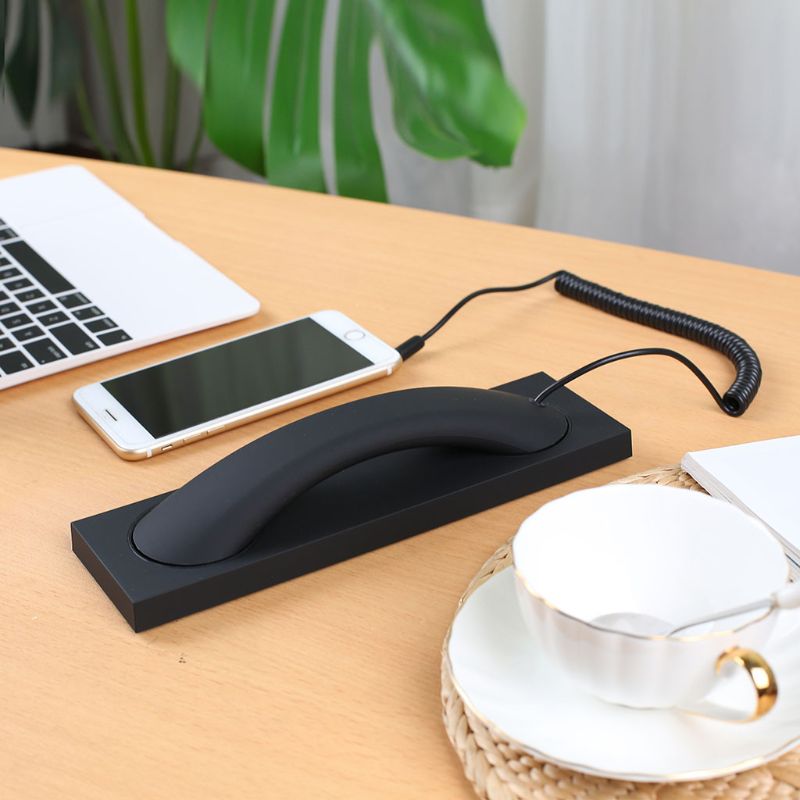 Retro Phone Handset Headset 3.5MM PC Comtuper Microphone with Base for Cellphone