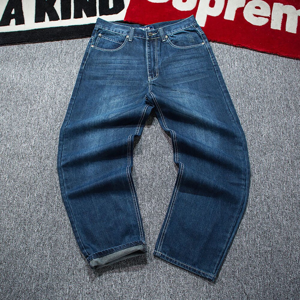 Mono suelto holgado a la para hombre, pantalones vaqueros de pierna ancha, harén de hip hop, estilo urbano, ropa recta: 42