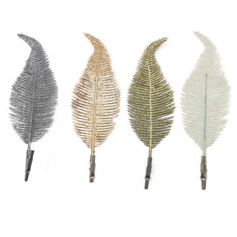 Simulatie Bloem Kerstboom Vaas Decoratie Clip Op Glittery Kerstballen Ornament Veer Bladeren Voor Home Office Decoraties