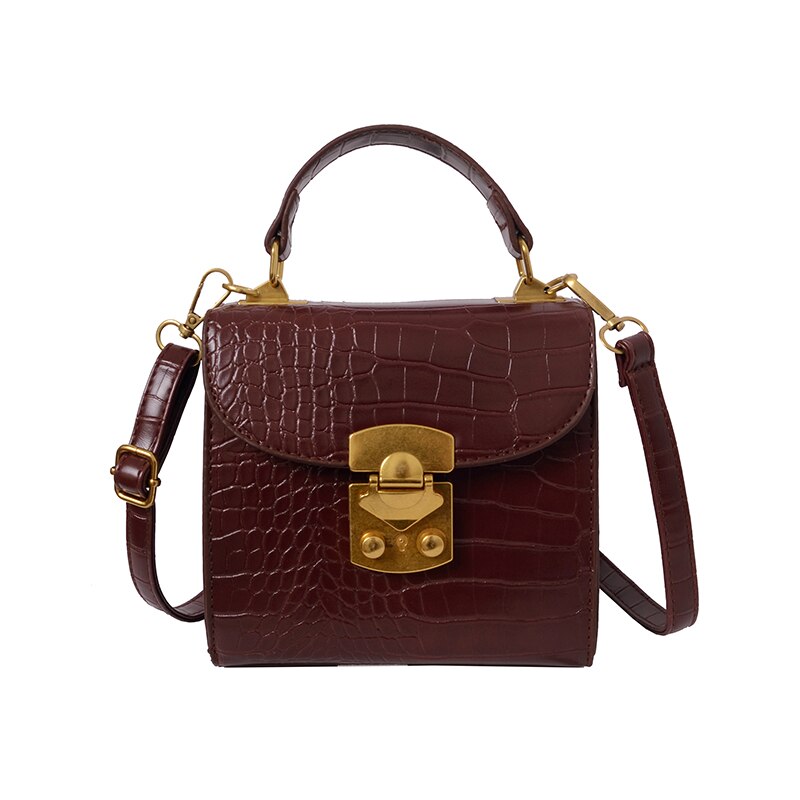 Olsitti Mini Steen Patroon Pu Lederen Schouder Crossbody Tassen Voor Vrouwen Lock Vrouwelijke Reizen Handtassen Eenvoudige Tas: Dark brown