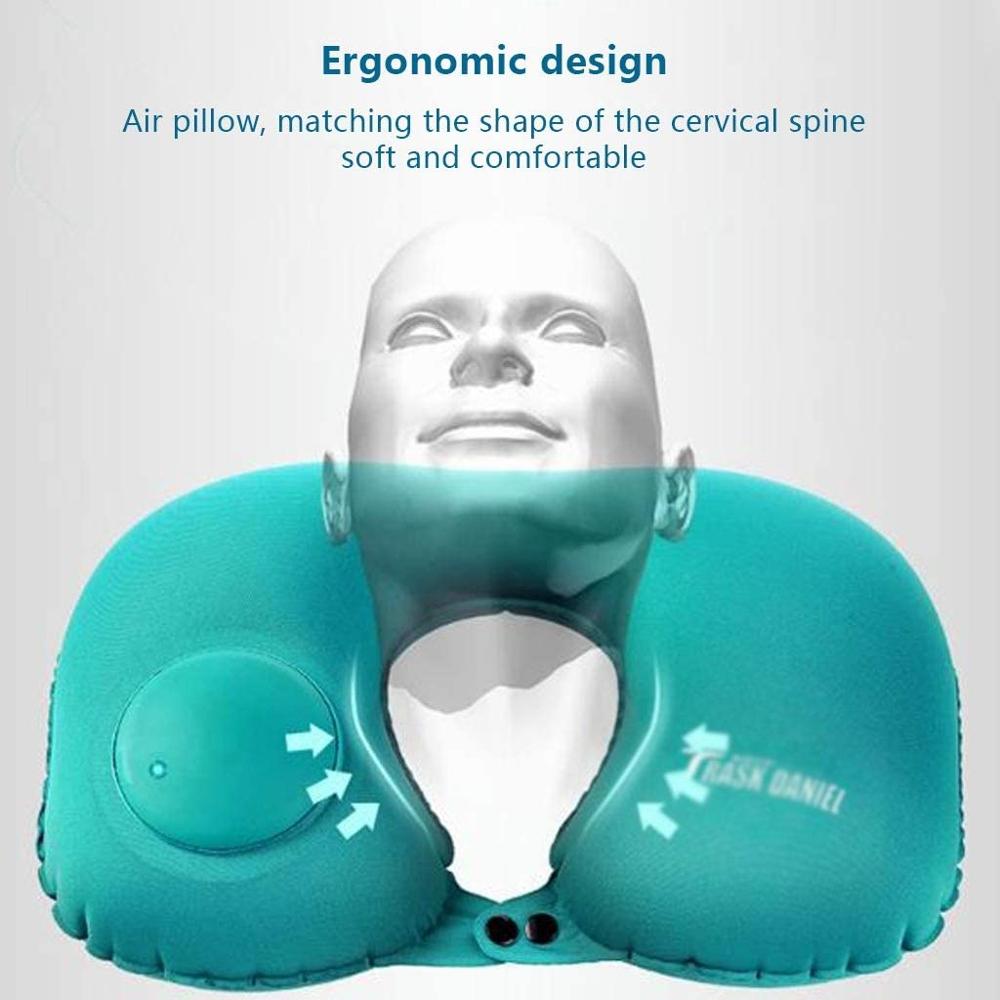 U-Shape Automatic Press Inflatable Travel Pillow Neck Pillow Inflatable Pillows Neck Cushion Travel Headrest Folding Portable