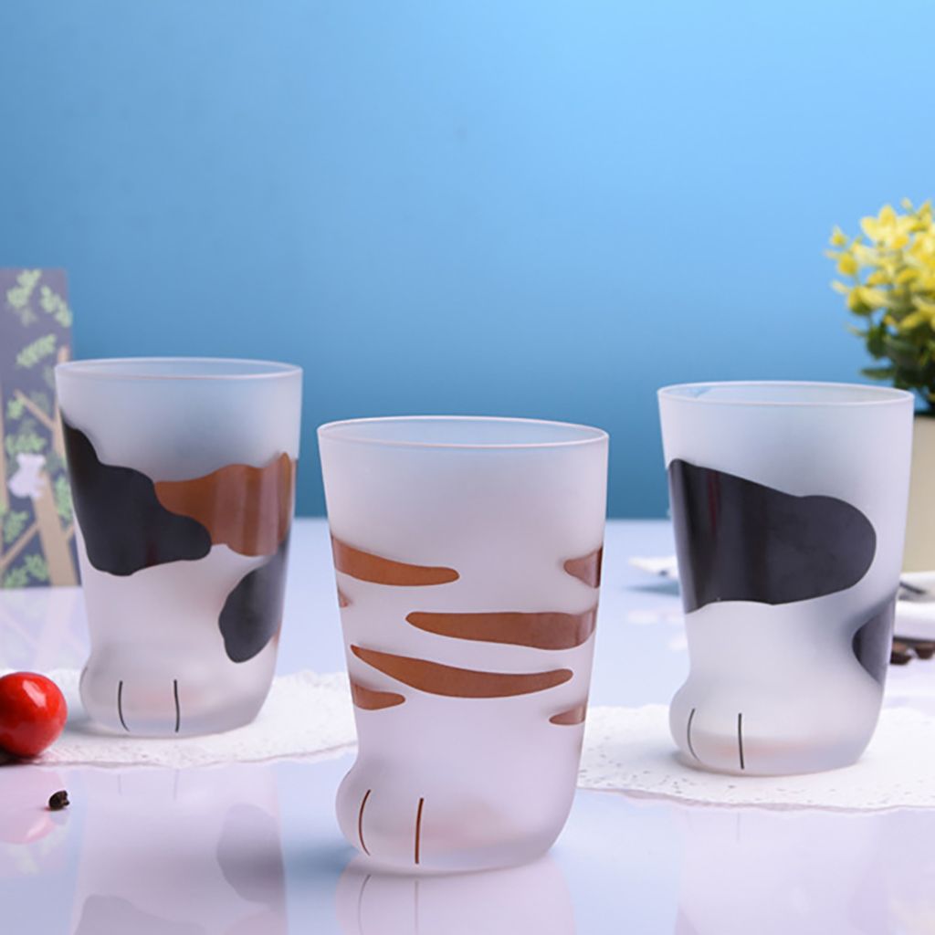 1Pc 300 ML Funny Cute Cat Paw Glass Cup Personality Frosted Cat Claw Shape Coffee Cup For Home,Office,Bar