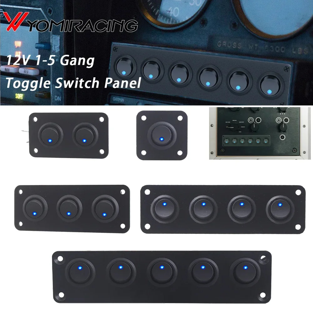 Panel de interruptor de palanca Universal de 12V, 1-5 entradas, USB, para coche, barco, camión, RV marino, accesorios de estilo LED azul, interruptor basculante marino