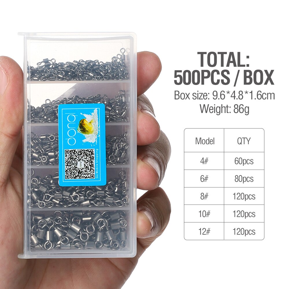 DONQL 200/500PCS Vissen Connector Set Ball Bearing Swivel Solid Ring Vissen Connector Barrel Rolling Swivel Lokken 4 #-12 #