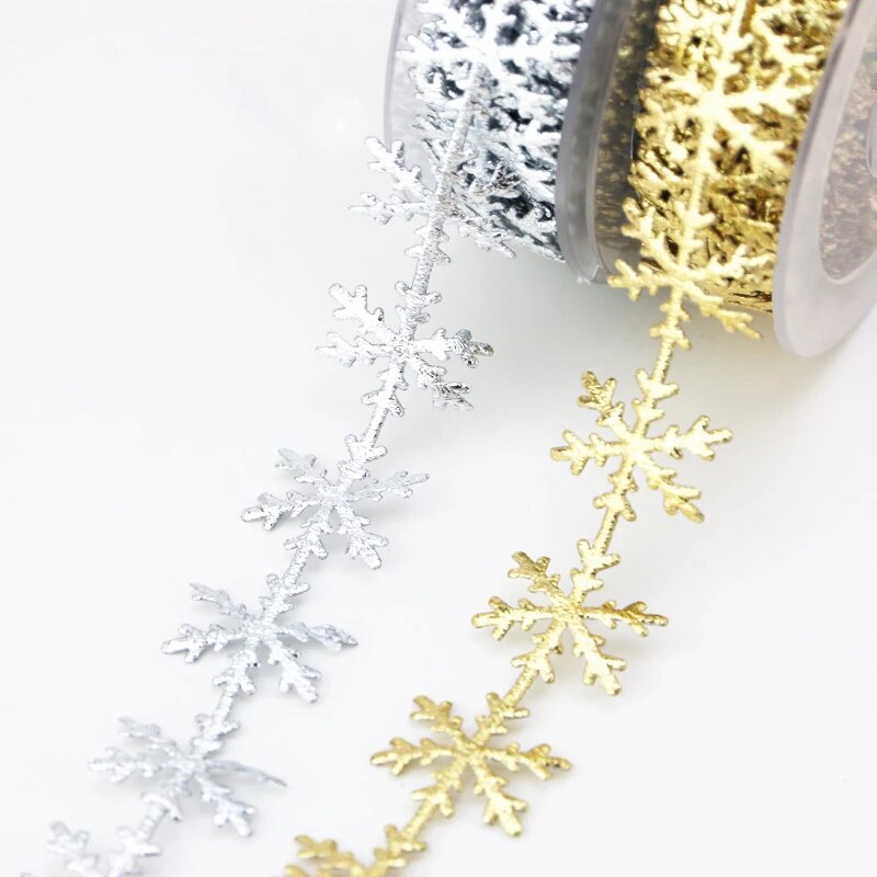 （ 10 meter/rulle） läderimitation guld silver snöflinga band spets julfirande dekorativt ultraljudspräglat band
