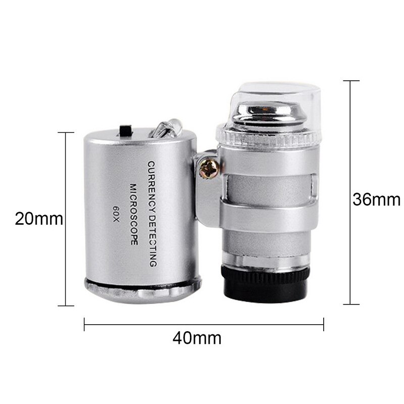 60X Handvergrößerungsglas Minitaschen-Mikroskop-Lupe UVwährungdetektor Juwelier Lupe mit LED-Licht Sunlera 