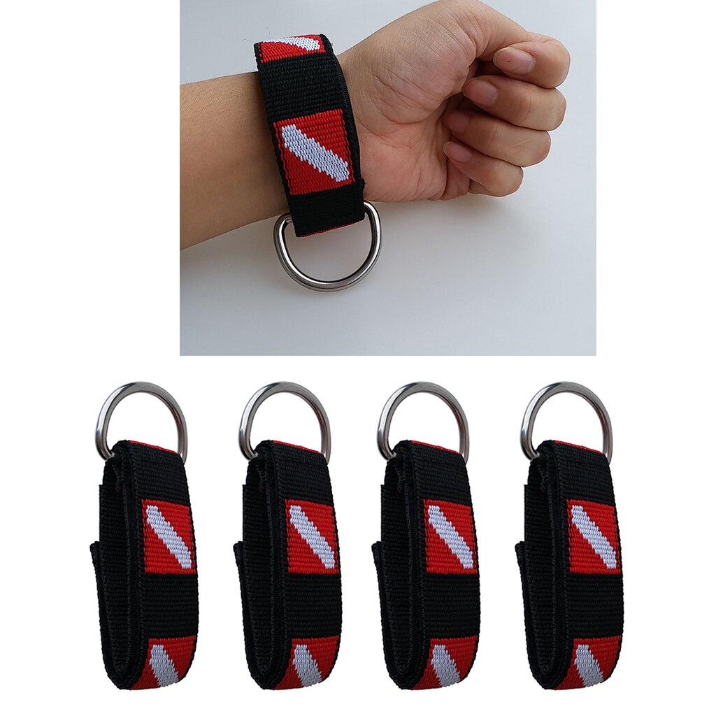 4 stück taucher-handschlaufe mit verstellbarem klettverschluss und d-ring aus edelstahl