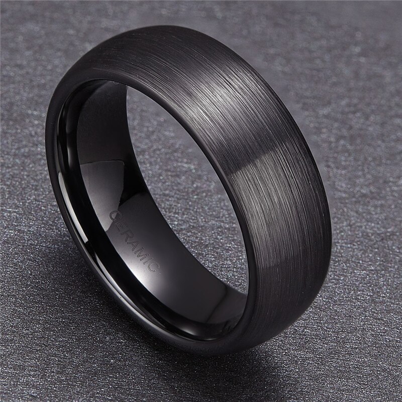Somen 4/6/8mm Ceramic Ring Black Wedding Engagement Band Brushed Flat Comfort Fit Men Women Jewelry: 13 / 8mm