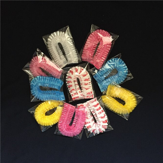 Bonnet de bain élastique jetable, 100 pièces/lot, épais, pour hôtel, bonnet de douche, transparent, produits pour Salon de coiffure