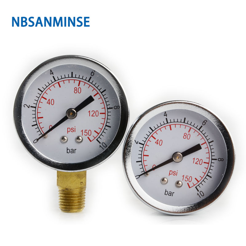 NBSANMINSE SMCB General Purpose Pressure Gauge 1/4&quot; G / NPT 2 inch 50mm Metal Pressure Gauge 10Bar 150 Psi Pneumatic Air Gauge