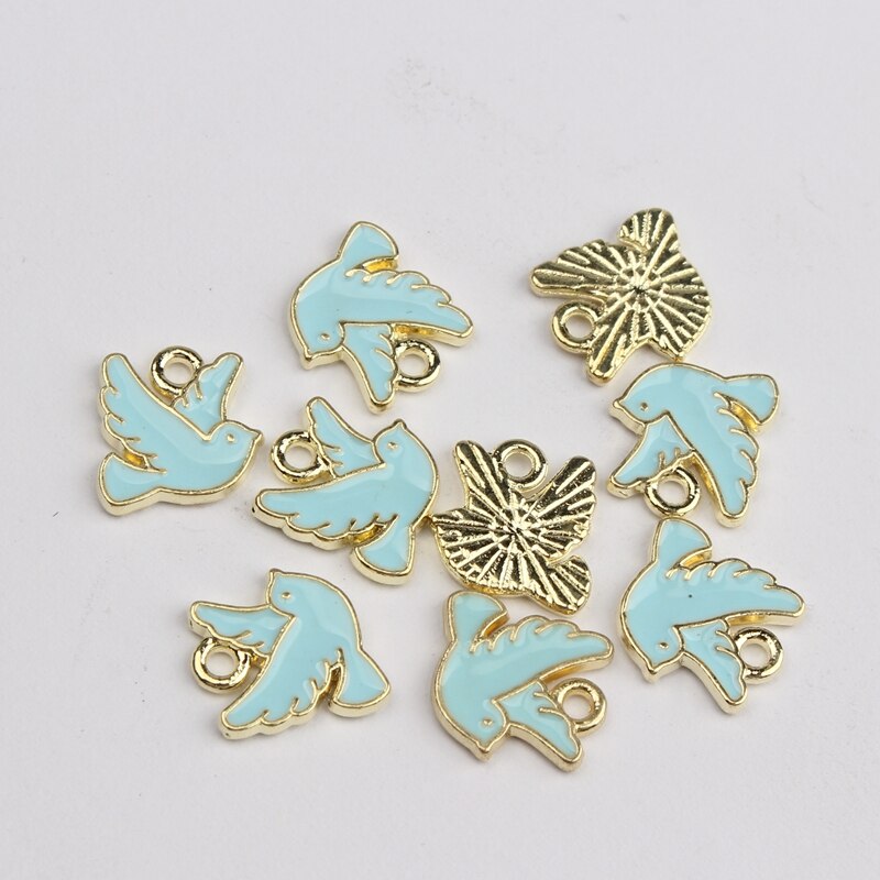 Mini pendentifs en forme de colombe de la paix, 30 pièces/lot, en alliage de Zinc, émail, 10mm: blue