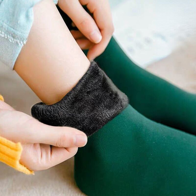 1 par kvinders varme vintersokker tykkere termisk nylon kashmir ensfarvede sokker blød #39 gulv søvn sort sok