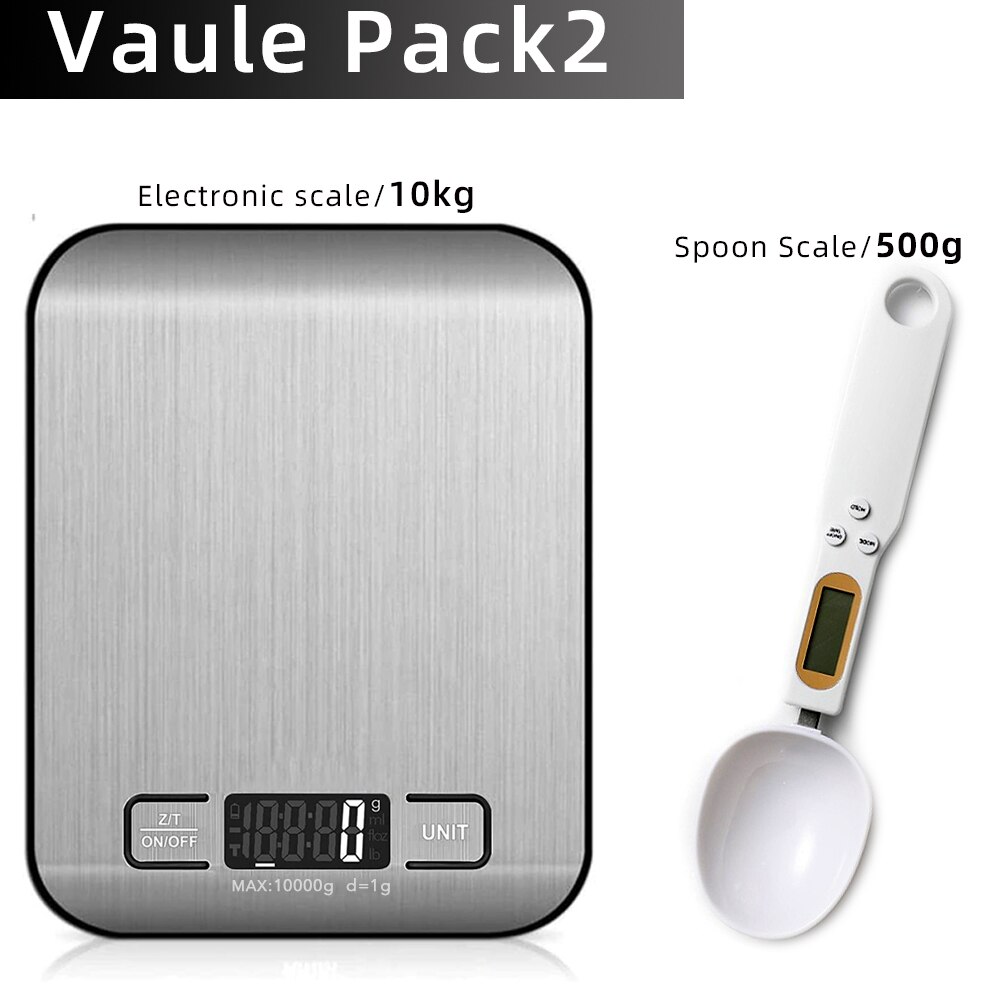 Kitchen Scale Digital Multi-function Stainless Steel Weighing Scale with LCD Display 5KG Electronic Scales Measuring: Value Pack 2