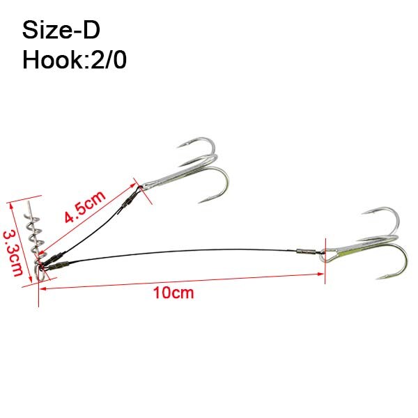 Spinpoler-aparejo de pesca de Lucio, anzuelo #2 #1 #1/0 #2/0 sacacorchos, Stingers afilados de acero al carbono, agudos, superfuerza, 18-30kg: Size-D