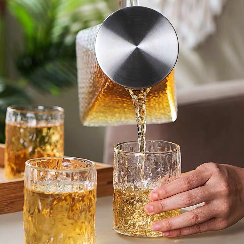 Glas Water Pitcher Glas Met Roestvrijstalen Zeef Deksel Borosilicaatglas Water Karaf Ketel Koud Met 4 Glazen Bekers Jug