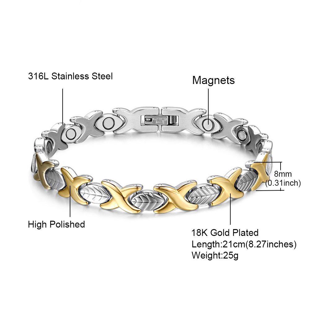 FINE4U B077 Hand Chain Leaf Magnetic Health Bracelets & Bangles 316L Stainless Steel Energy Healthy Bracelet For Women