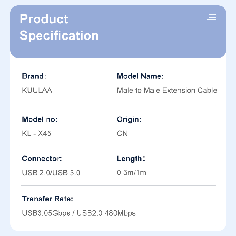 KUULAA cavo di prolunga da USB A USB tipo A da maschio A maschio USB 3.0 2.0 cavo di prolunga per radiatore Hard Disk TV Box cavo USB allunga
