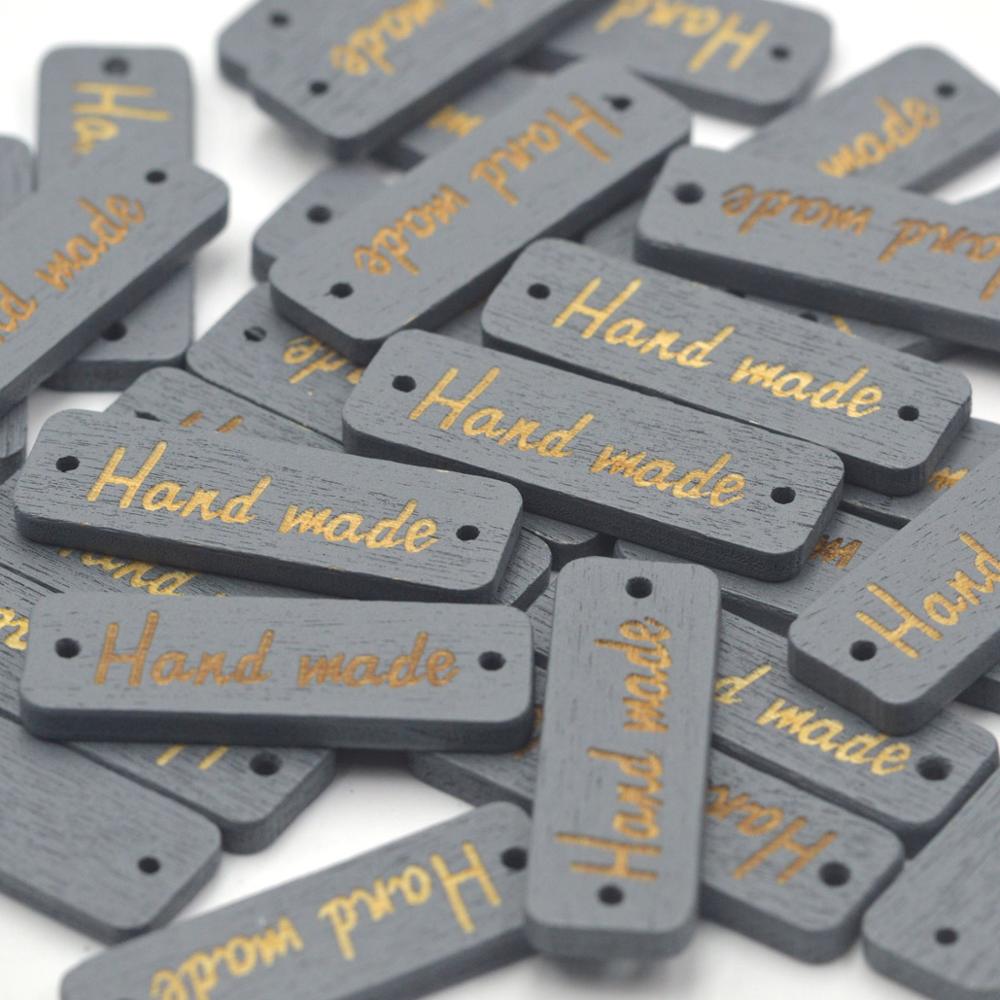 KALASO 50Pcs Wooden Handmade Label Tags Sewing 2 Holes Gray Color Buttons Clothing custom label DIY Crafts Supplies Decor